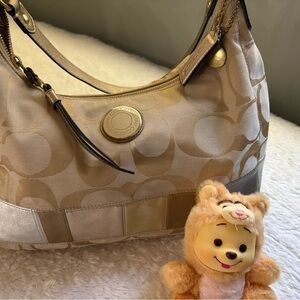 Coach Tan and Silver Shoulder Bag